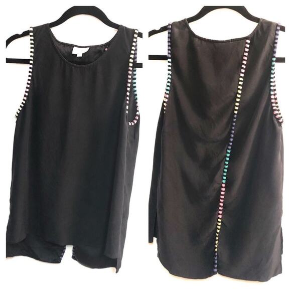 Parker Split-Back Silk Top with Colored Trim - Picture 1 of 5